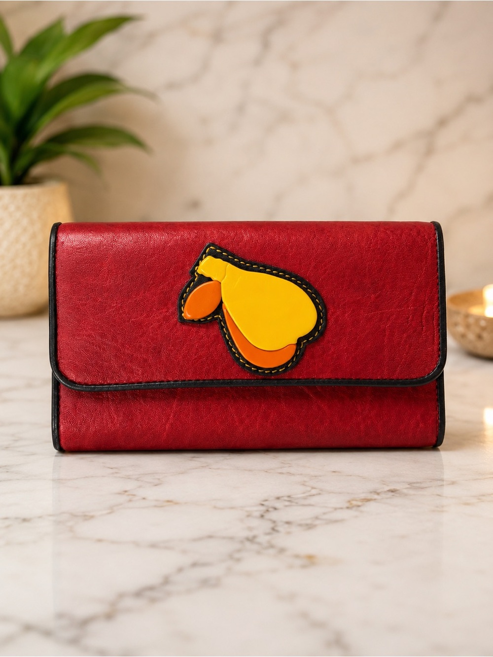 Miu Miu Red Leather Fruit Appliqué Continental Wallet Clutch